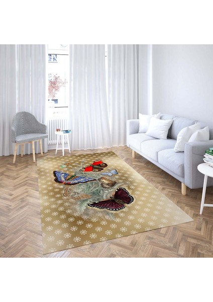 Kelebek Desenli Dijital Baskı Yıkanabilir Kaymaz Taban Vintage Salon Halı ve Yolluk fiyatları