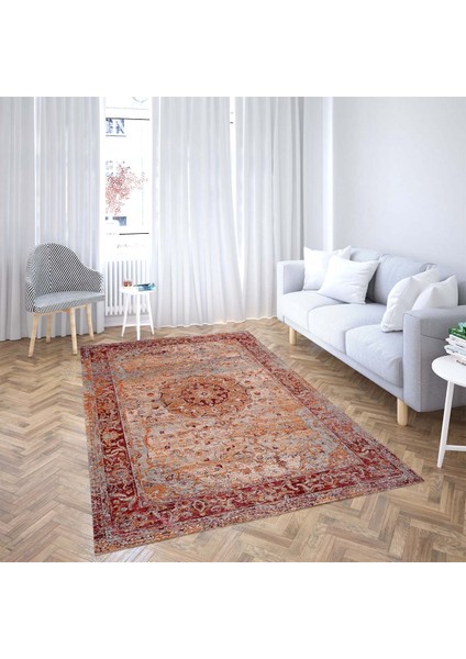 Osmanlı Motifler Desenli Etnik Dijital Baskı Yıkanabilir Kaymaz Taban Salon Halı ve Yolluk (Kırmızı)