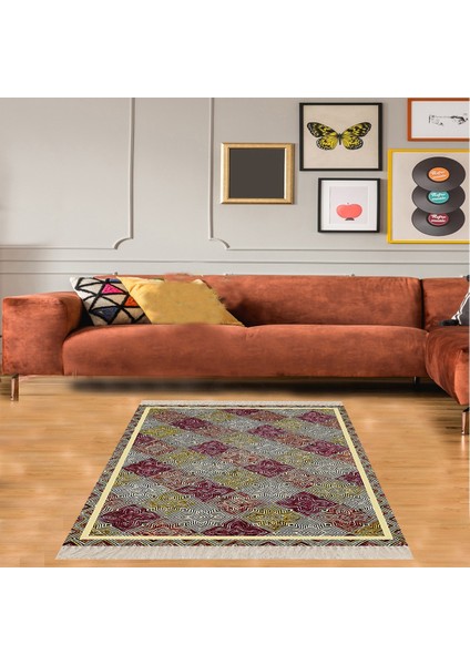 Geometrik Karo Desenli Dijital Baskı Yıkanabilir Kaymaz Taban Modern Salon Halısı ve Yolluk