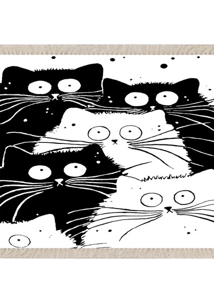 Kedi Desenli Dijital Baskılı Kaymaz Taban Yıkanabilir Çocuk Odası Salon Halısı