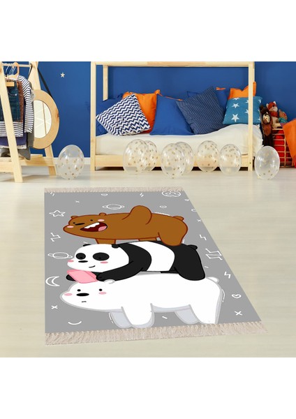 Panda Ayı Animal Desenli Dijital Baskılı Kaymaz Taban Çocuk Odası Halısı