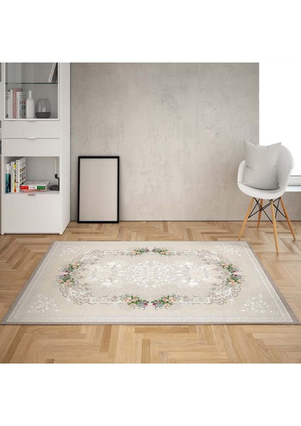 Çiçek Desenli Dijital Bakılı Kaymaz Taban Leke Tutmaz Vintage Salon Halısı ve Yolluk