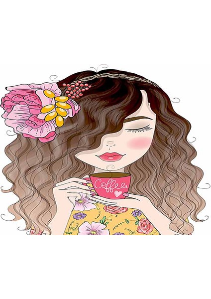 Coffee Kız Dijital Baskı Yıkanabilir Kaymaz Taban Çocuk ve Bebek Odası Halısı