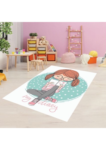 Kitap Okuyan Insan Desenli Dijital Baskı Yıkanabilir Kaymaz Taban Çocuk Odası Halısı