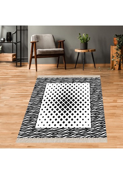 Zebra Desenli Karo Zemin Dijital Baskı Yıkanabilir Kaymaz Taban Modern Salon Halısı ve Yolluk