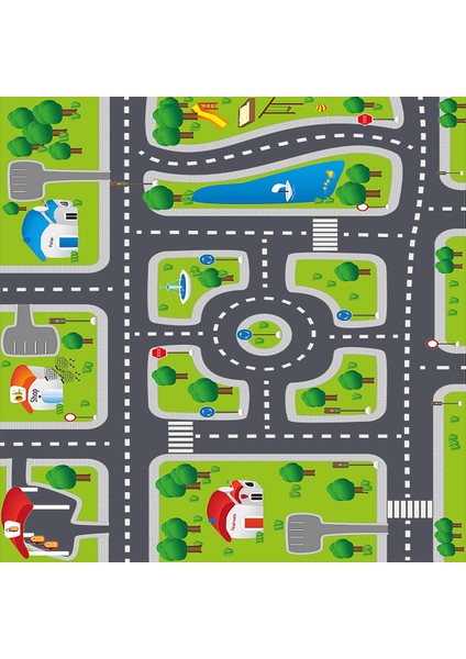 Araba Yollu Trafik Yolu Dijital Baskılı Kaymaz Taban Çocuk Odası Halısı fiyatları