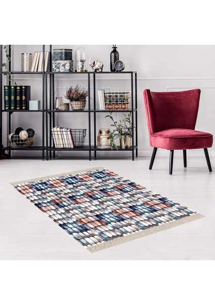 Taş Desenli Renk Bloklu Dijital Baskı Yıkanabilir Kaymaz Taban Modern Salon Halısı