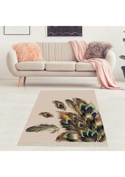 Kuş Tüyü Desenli Dijital Baskı Yıkanabilir Leke Tutmaz Modern Salon Halısı ve Yolluk