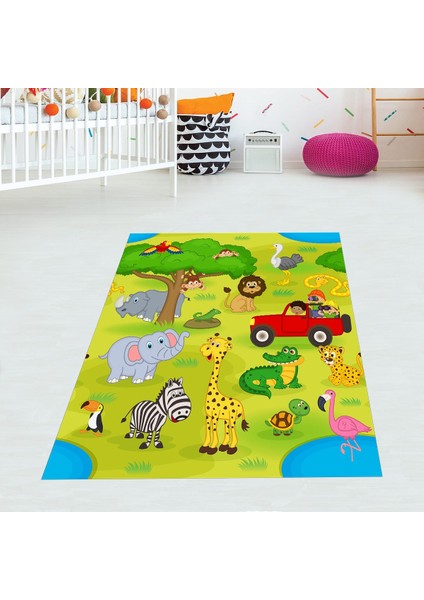 Fil Zürafa Zebra Timsah Desen Dijital Baskı Yıkanabilir Kaymaz Taban Leke Tutmaz Çocuk Odası Halısı