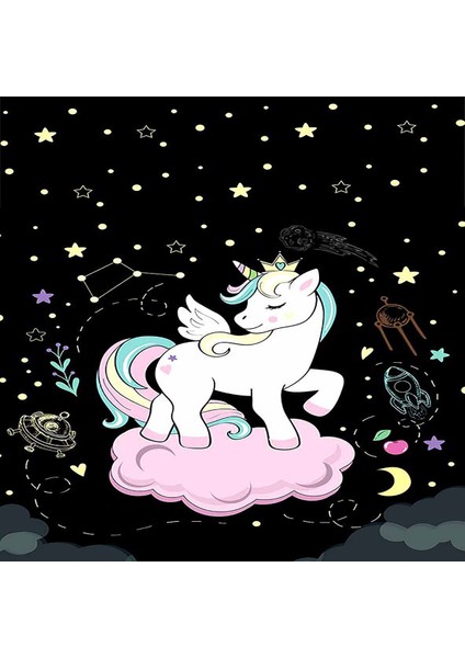 Bulut Üstünde Unicorn Desenli Dijital Baskılı Kaymaz Taban Çocuk Odası Halısı