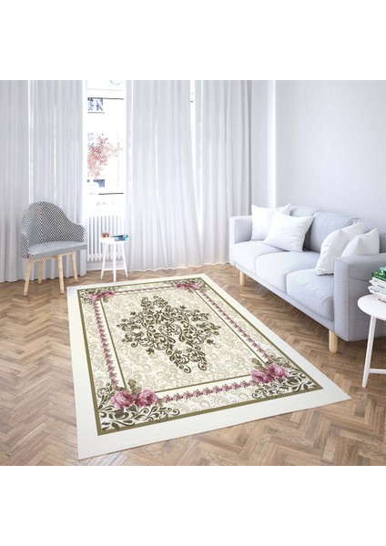 Gül Desenli Çerçeveli Dijital Baskı Yıkanabilir Kaymaz Taban Vintage Salon Halısı ve Yolluk fiyatları