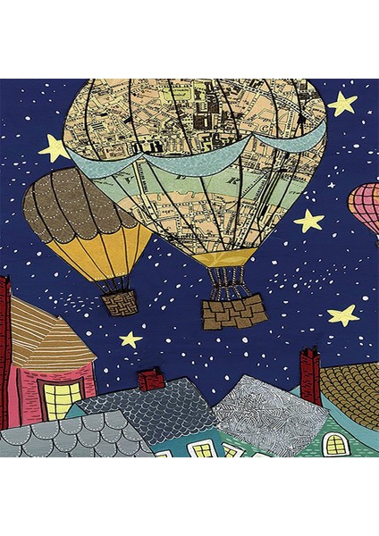 Uçan Balon Desenli Yıldızlı Dijital Baskı Yıkanabilir Kaymaz Taban Bebek ve Çocuk Odası Halısı