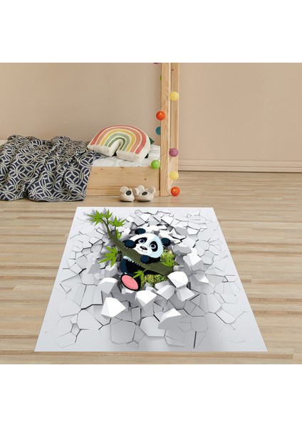 Panda Desenli Sevimli Pandalı Dijital Baskılı Kaymaz Taban Leke Tutmaz Çocuk ve Bebek Odası Halısı