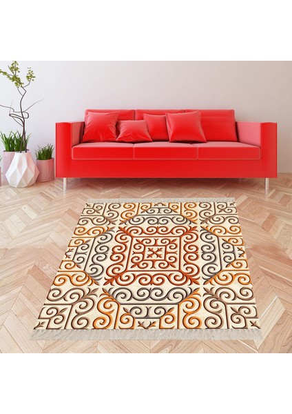 Geometrik Desenli Dijital Baskı Yıkanabilir Kaymaz Taban Etnik Kilim Desen Salon Halı