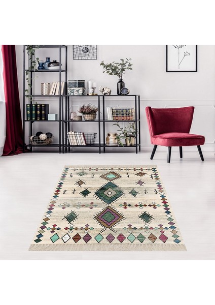 Kilim Desenli Etnik Dijital Baskı Yıkanabilir Kaymaz Taban Modern Salon Halı ve Yolluk