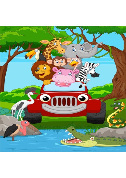 Safari Animal Hayvanlı Arabalı Desen Dijital Baskı Yıkanabilir Kaydırmaz Leke Tutmaz Çocuk Halısı fiyatları