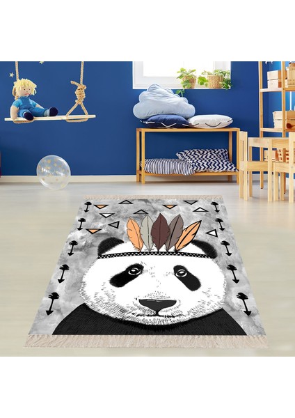 Panda Desenli Dijital Baskılı Kaymaz Taban Çocuk Odası Halısı