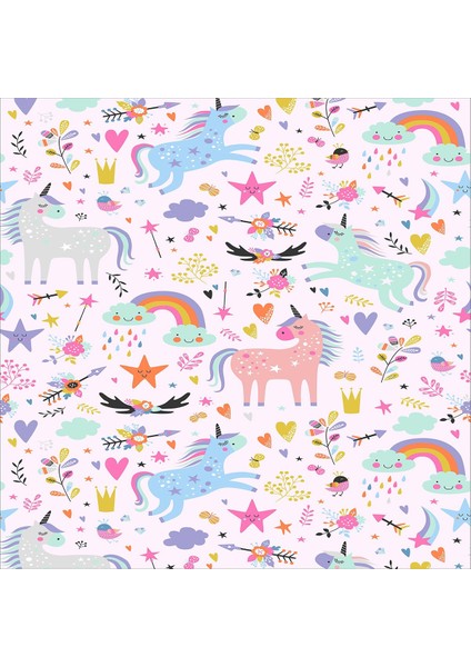 Unicorn Desen Yıldız Gökkuşağı Dijital Baskı Yıkanabilir Kaymaz Taban Leke Tutmaz Çocuk Odası Halısı
