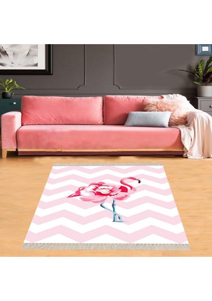 Flamingo Çiçek Desenli Dijital Baskı Yıkanabilir Kaymaz Taban Modern Salon Halı ve Yolluk