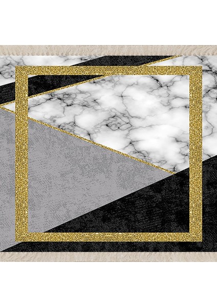Gold Çerçeveli Mermer Desen Dijital Baskı Kaymaz Taban Yıkanabilir Modern Salon Halısı ve Yollu