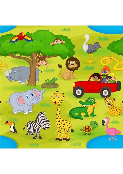 Fil Zürafa Zebra Timsah Desen Dijital Baskı Yıkanabilir Kaymaz Taban Leke Tutmaz Çocuk Odası Halısı