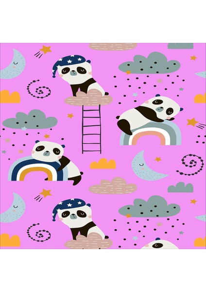 Panda Gökkuşağı Bulut Desenli Dijital Baskı Yıkanabilir Kaymaz Taban Leke Tutmaz Çocuk Odası Halısı