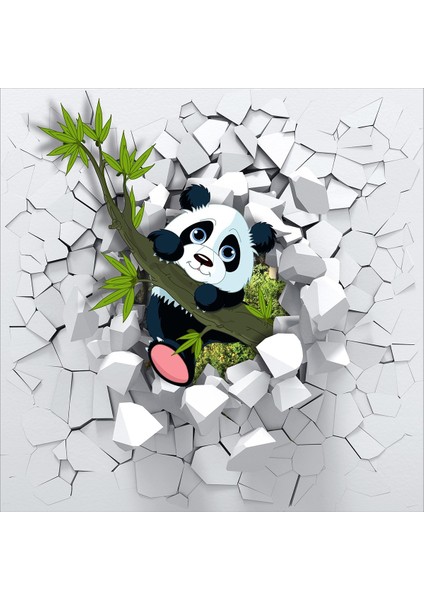 Panda Desenli Sevimli Pandalı Dijital Baskılı Kaymaz Taban Leke Tutmaz Çocuk ve Bebek Odası Halısı