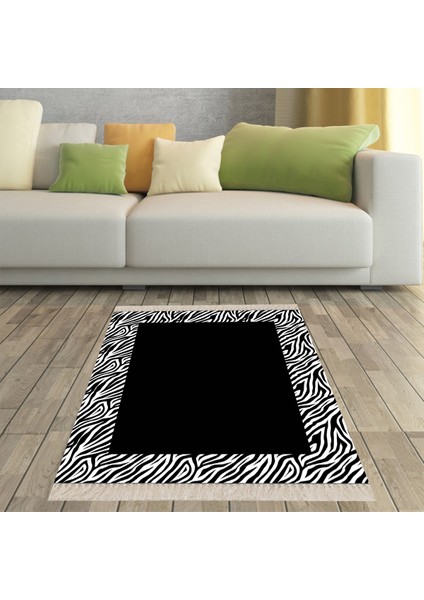 Zebra Desen Çerçeveli Dijital Baskı Yıkanabilir Kaymaz Taban Düz Salon Halı ve Yolluk