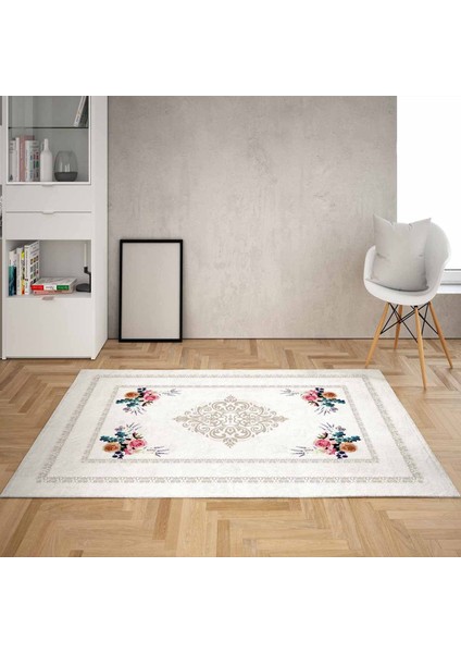 Çiçek Desenli Dijital Baskı Yıkanabilir Kaymaz Taban Vintage Salon Halı ve Yolluk