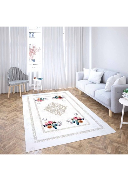 Çiçek Desenli Dijital Baskı Yıkanabilir Kaymaz Taban Vintage Salon Halı ve Yolluk