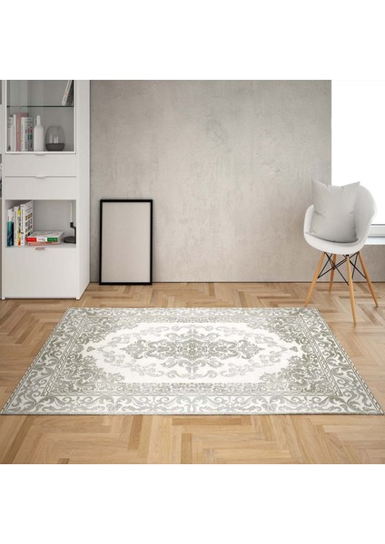 Osmanlı Şal Desenli Dijital Baskı Yıkanabilir Kaymaz Taban Klasik Salon Halı ve Yolluk (Yeşil)