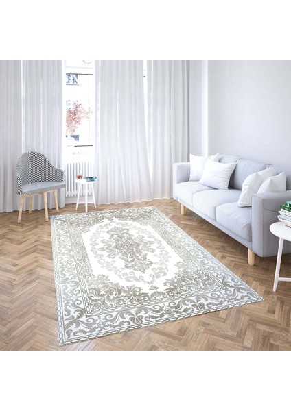 Osmanlı Şal Desenli Dijital Baskı Yıkanabilir Kaymaz Taban Klasik Salon Halı ve Yolluk (Yeşil) fiyatları