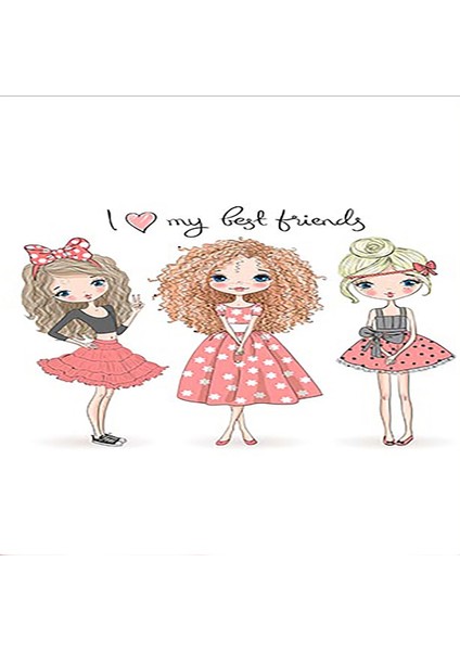 I Love Best Friends Desenli Dijital Baskı Yıkanabilir Kaymaz Taban Bebek ve Çocuk Odası Halısı