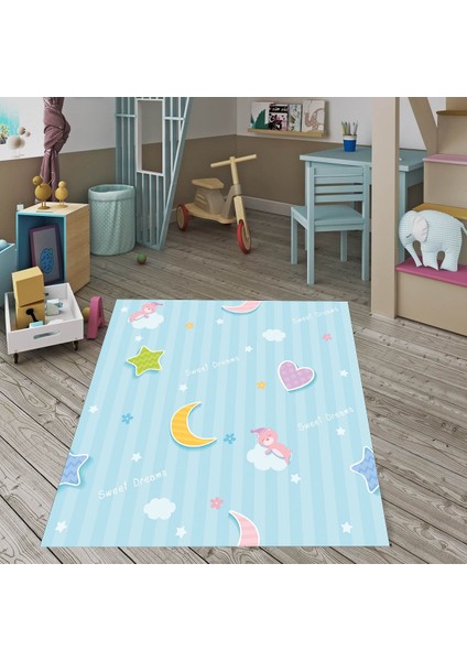 Sweet Dreams Ayıcık Desen Dijital Baskı Yıkanabilir Kaymaz Taban Leke Tutmaz Çocuk Odası Halısı