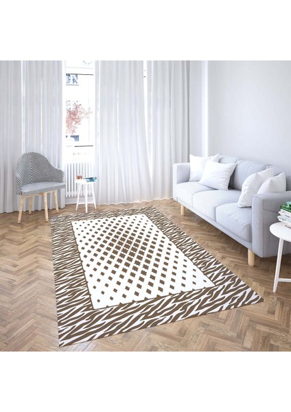 Zebra Desenli Karo Zemin Dijital Baskı Yıkanabilir Kaymaz Taban Modern Salon Halısı ve Yolluk(Vizon) fiyatları
