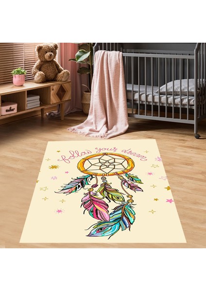 Dream Catcher Rüya Kapanı Desenli Dijital Baskılı Kaymaz Taban Yıkanabilir Etnik Çocuk Odası Halısı