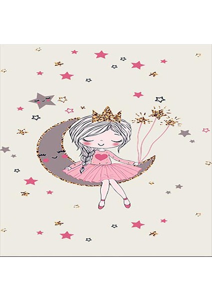 Prenses Ay Yıldız Desenli Dijital Baskılı Kaymaz Taban Leke Yıkanabilir Kız Çocuk Odası Halısı fiyatları