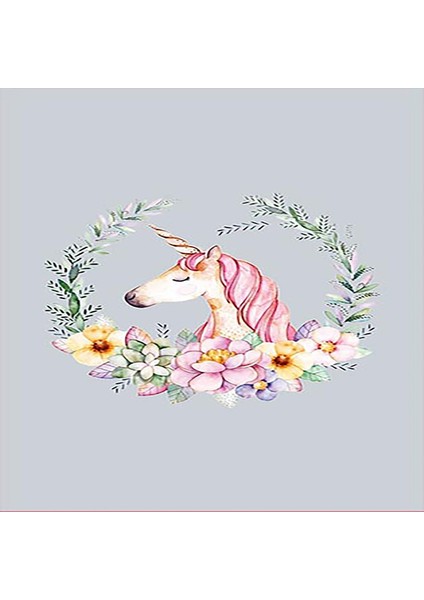 Unicorn Desenli Çiçekli Yapraklı Dijital Baskı Yıkanabilir Kaymaz Taban Çocuk ve Bebek Odası Halısı