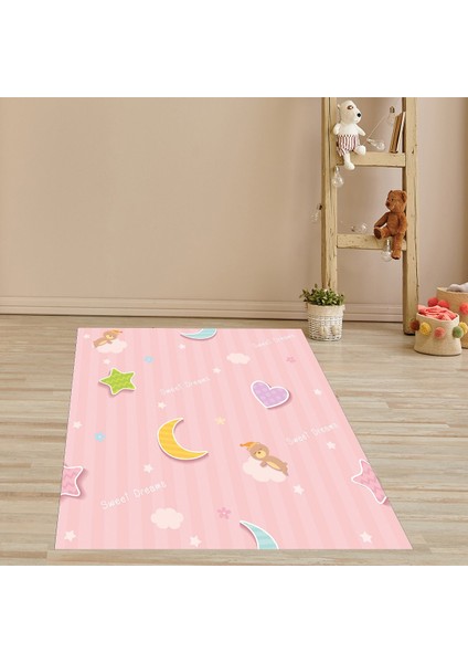 Sweet Dreams Ayıcık Desen Dijital Baskı Yıkanabilir Kaymaz Taban Leke Tutmaz Çocuk Odası Halısı