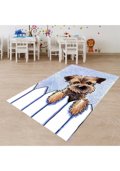 Yavru Köpek Desenli Dijital Baskı Yıkanabilir Kaymaz Taban Çocuk Odası Halısı