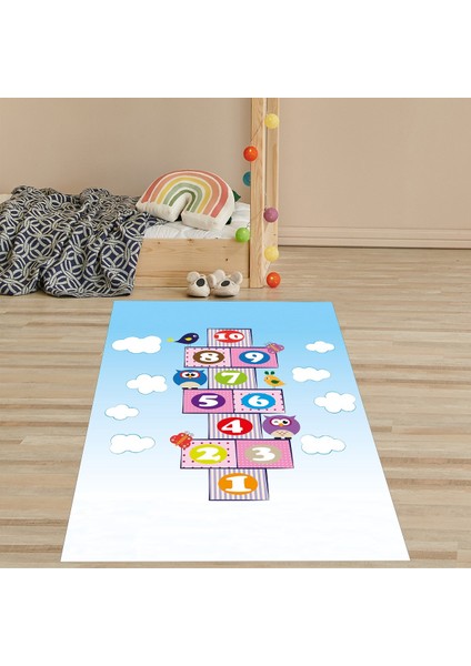 Eğitici Seksek Oyunlu Animal Desen Dijital Baskı Yıkanabilir Kaymaz Taban Çocuk Odası Halısı