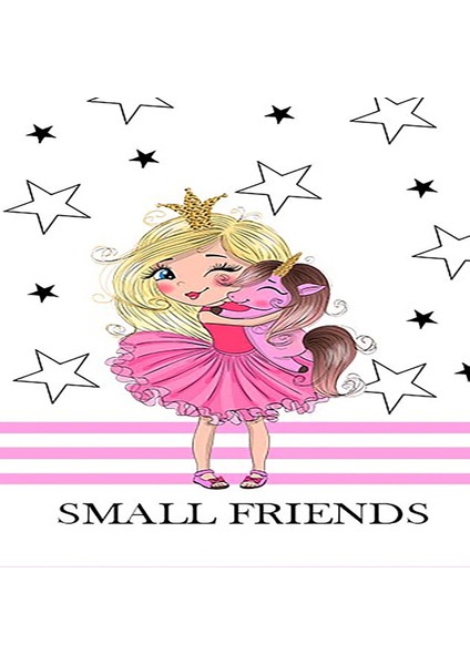 Small Friends Prenses Unicorn Desenli Dijital Baskılı Kaymaz Yıkanabilir Kız Çocuk Odası Halısı fiyatları