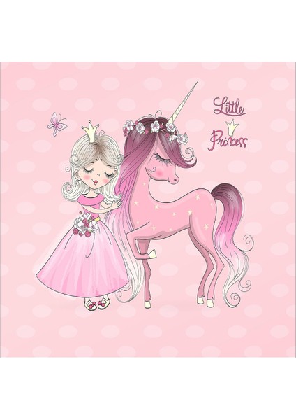 Prenses Unicorn Desenli Renkli Dijital Baskı Yıkanabilir Kaymaz Taban Bebek ve Çocuk Odası Halısı
