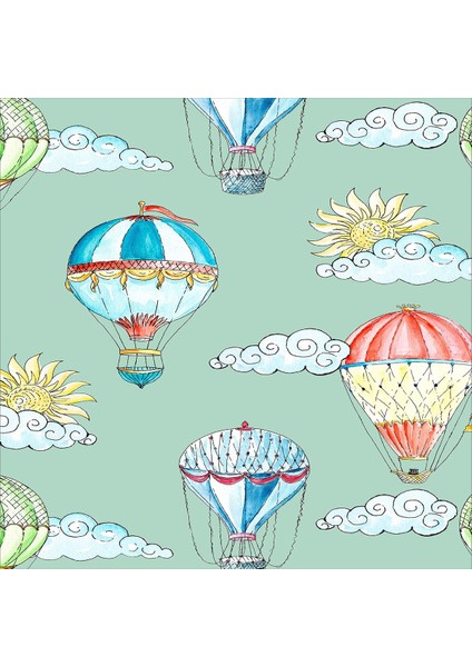 Uçan Balon Bulut Desenli Halı Dijital Baskı Yıkanabilir Kaymaz Taban Leke Tutmaz Çocuk Odası Halısı