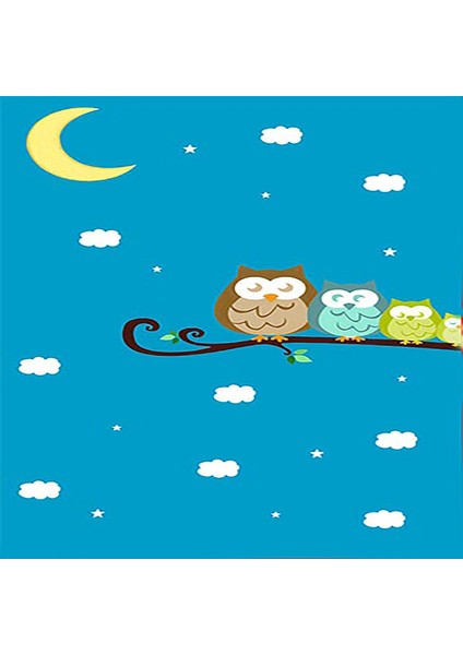 Ağaç Dalında Baykuşlar Ay Bulut Desenli Dijital Baskılı Kaydırmaz Çocuk Odası Halısı fiyatları