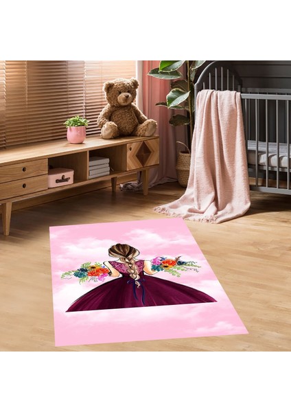 Prenses Dijital Baskı Yıkanabilir Kaymaz Taban Çocuk Bebek Odası Halısı