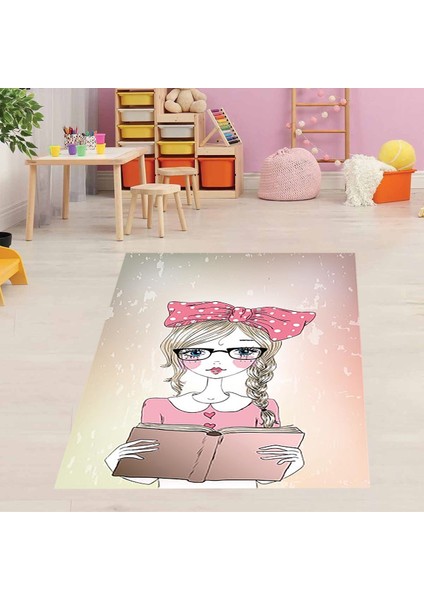 Kitap Okuyan Insan Desenli Dijital Baskı Yıkanabilir Kaymaz Taban Çocuk Odası Halısı