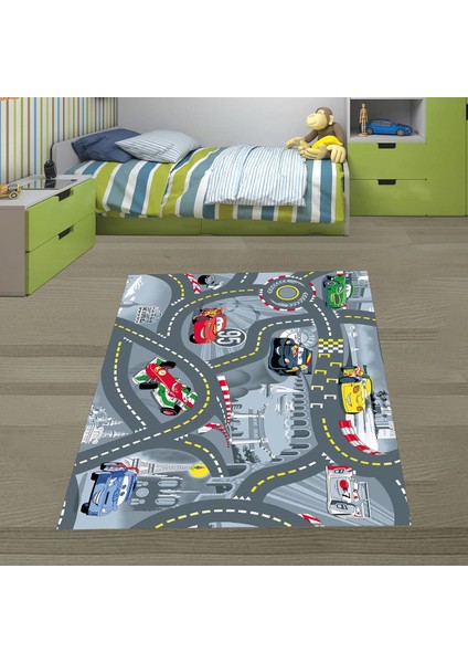 Otomobil Yarışı Racer Dijital Baskı Yıkanabilir Kaymaz Taban Çocuk Genç Odası Oyun Halısı