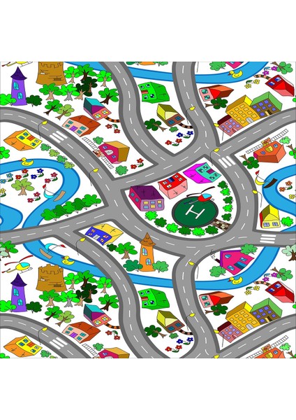 Araba Yollu Trafik Yolu Oyun Halısı Dijital Baskılı Kaymaz Taban Eğitici Çocuk Odası Eğitim Halısı fiyatları