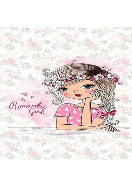 Romantic Girl Çiçekli Desen Dijital Baskılı Kaymaz Taban Yıkanabilir Genç Kız Odası Halısı
